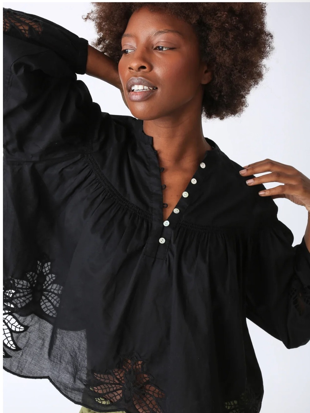 NWOT Electric & Rose Sasha Black Eyelet Peasant Blouse